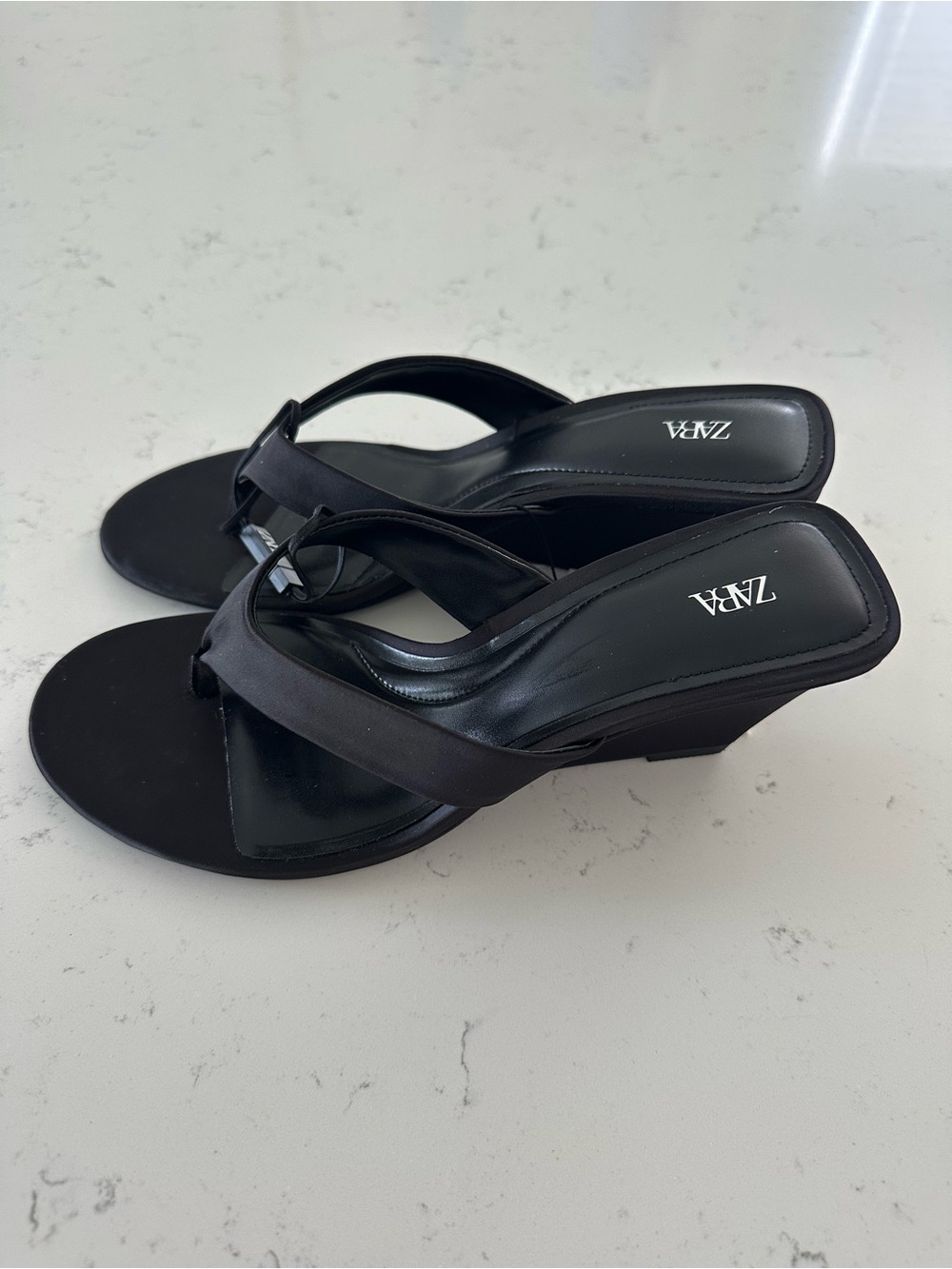ZARA Black Wedge Thong Sandals